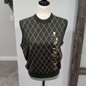 Vintage Astra Classic Fit Olive Green & Tan 100% Wool Sweater Vest Size Large